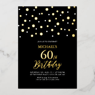 Zwarte & Gold Hexagon Confetti 60e verjaardag Folie Uitnodiging