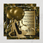 Zwarte Gold High Heels Womans Birthday Party Kaart (Voorkant / Achterkant)