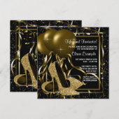 Zwarte Gold High Heels Womans Birthday Party Kaart (Voorkant / Achterkant)