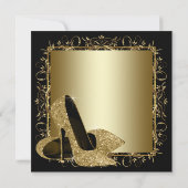 Zwarte Gold High Heels Womans Birthday Party Kaart (Achterkant)