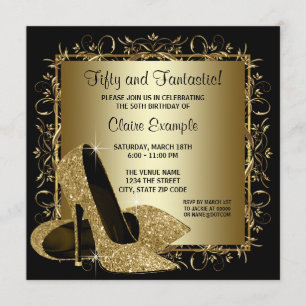 Zwarte Gold High Heels Womans Birthday Party Kaart