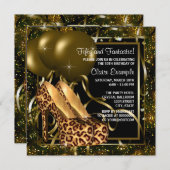 Zwarte Gold High Heels Womans Birthday Party Kaart (Voorkant / Achterkant)