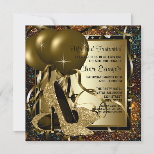 Zwarte Gold High Heels Womans Birthday Party Kaart (Voorkant)