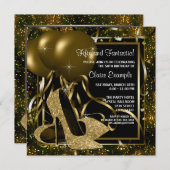 Zwarte Gold High Heels Womans Birthday Party Kaart (Voorkant / Achterkant)