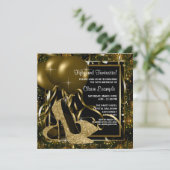 Zwarte Gold High Heels Womans Birthday Party Kaart (Staand voorkant)