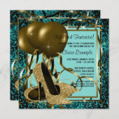 Zwarte Gold High Heels Womans Birthday Party Kaart (Voorkant / Achterkant)