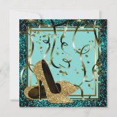 Zwarte Gold High Heels Womans Birthday Party Kaart (Achterkant)