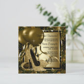 Zwarte Gold High Heels Womans Birthday Party Kaart (Staand voorkant)