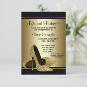 Zwarte Gold High Heels Womans Birthday Party Kaart (Staand voorkant)