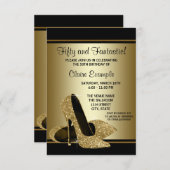 Zwarte Gold High Heels Womans Birthday Party Kaart (Voorkant / Achterkant)