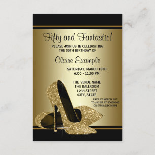 Zwarte Gold High Heels Womans Birthday Party Kaart