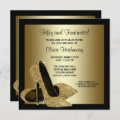 Zwarte Gold High Heels Womans Birthday Party Kaart (Voorkant / Achterkant)
