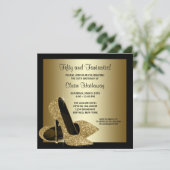 Zwarte Gold High Heels Womans Birthday Party Kaart (Staand voorkant)