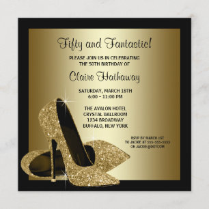 Zwarte Gold High Heels Womans Birthday Party Kaart