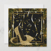 Zwarte Gold High Heels Womans Birthday Party Kaart (Achterkant)
