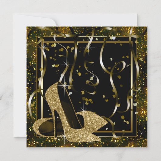Zwarte Gold High Heels Womans Birthday Party Kaart (Achterkant)