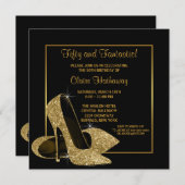 Zwarte Gold High Heels Womans Birthday Party Kaart (Voorkant / Achterkant)
