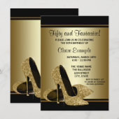 Zwarte Gold High Heels Womans Birthday Party Kaart (Voorkant / Achterkant)