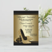 Zwarte Gold High Heels Womans Birthday Party Kaart (Staand voorkant)