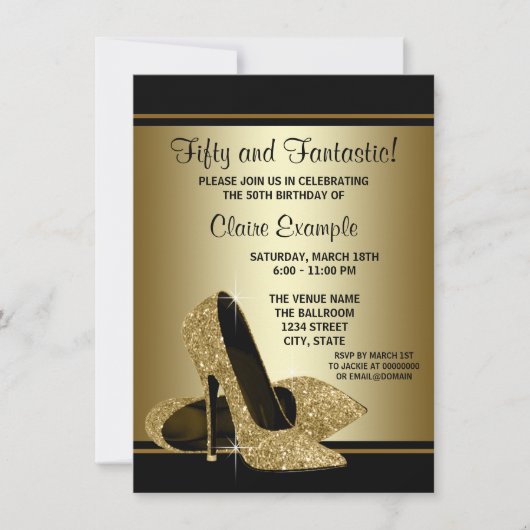Zwarte Gold High Heels Womans Birthday Party Kaart (Voorkant)