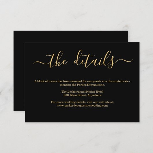 Zwarte & Gold-informatie / Details-sluitkaart Informatiekaartje (Voorkant / Achterkant)