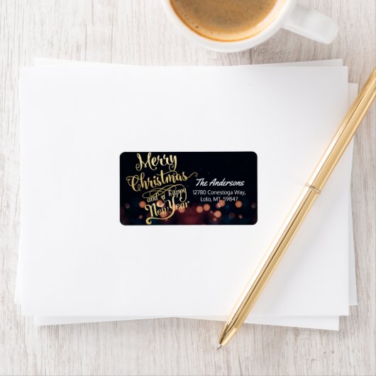 Zwarte & Gold Kerstmis en Happy Nieuwjaar Typograf Etiket (Insitu)