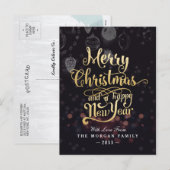 Zwarte & Gold Kerstmis en Happy Nieuwjaar Typograf Feestdagenkaart (Voorkant / Achterkant)
