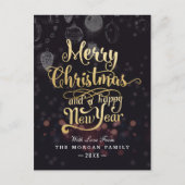 Zwarte & Gold Kerstmis en Happy Nieuwjaar Typograf Feestdagenkaart (Voorkant)