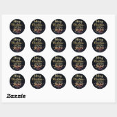 Zwarte & Gold Kerstmis en Happy Nieuwjaar Typograf Ronde Sticker (Vel)