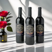 Zwarte & Gold Kerstmis en Happy Nieuwjaar Typograf Wijn Etiket