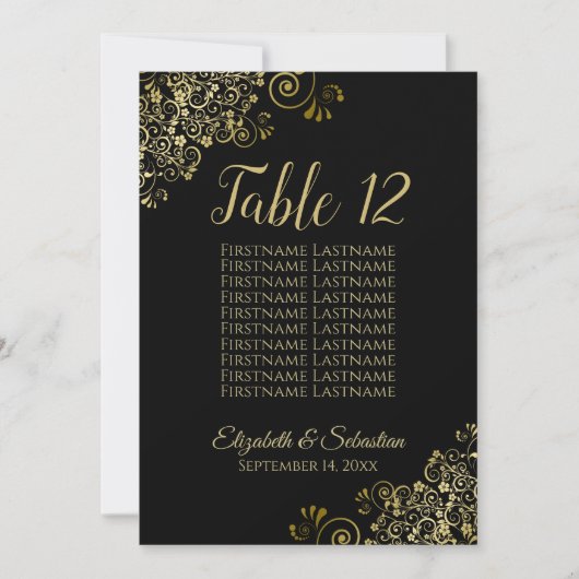 Zwarte & Gold Lacy Table Number (aantal zitplaatse (Voorkant)