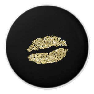 Zwarte & Gold Lips Kiss Chic Glam Drager Dresser Keramische Knop