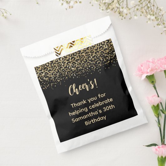 Zwarte Gold-luipaard afdrukken Glitter Birthday Bedankzakje (Gezegeld)