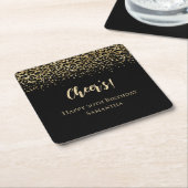 Zwarte Gold-luipaard afdrukken Glitter Birthday Kartonnen Onderzetters (Schuin)