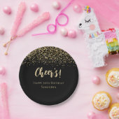 Zwarte Gold-luipaard afdrukken Glitter Birthday Papieren Bordje (Feest)