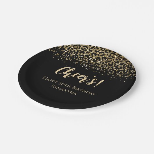 Zwarte Gold-luipaard afdrukken Glitter Birthday Papieren Bordje (Gekanteld)