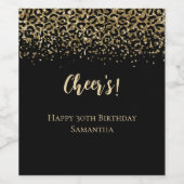 Zwarte Gold-luipaard afdrukken Glitter Birthday Wijn Etiket (Enkel label)