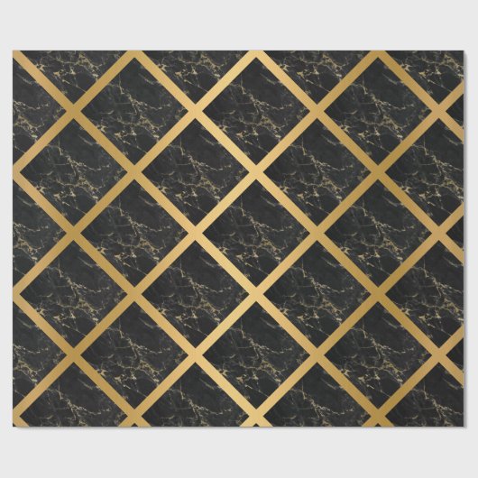 ZWARTE GOLD MARBLE BIRTHDAY WEDDING WRAP CADEAUPAPIER (Vlak)