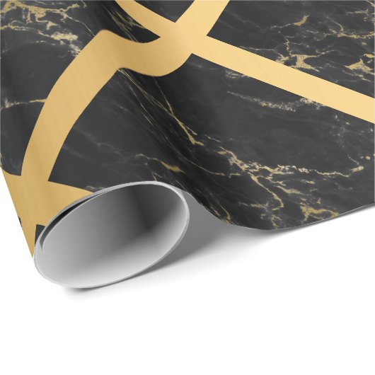 ZWARTE GOLD MARBLE BIRTHDAY WEDDING WRAP CADEAUPAPIER (Rol Hoek)