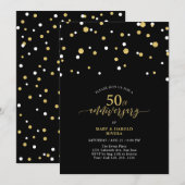 Zwarte & Gold Modern 50e bruiloft Jubileum Partij Kaart (Voorkant / Achterkant)