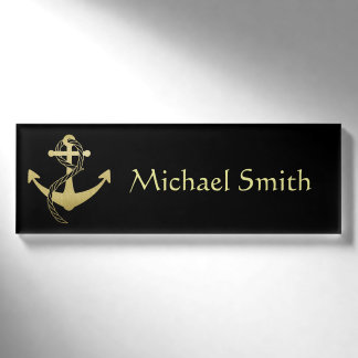 Zwarte & Gold Nautical Name Tag