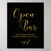Zwarte & Gold Open Bar-teken Poster (Voorkant)