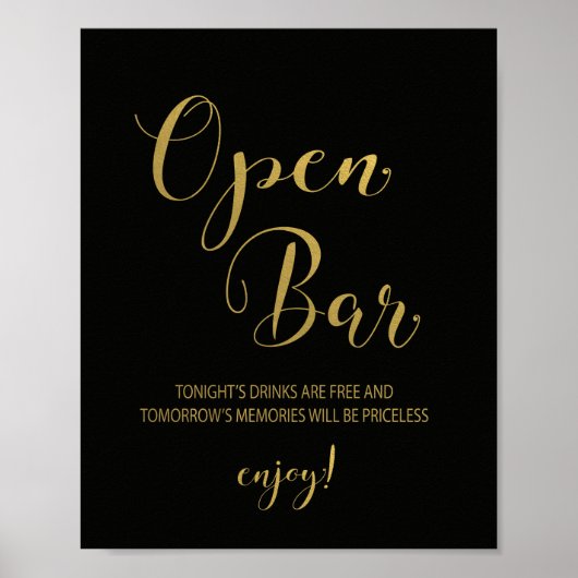 Zwarte & Gold Open Bar-teken Poster (Voorkant)