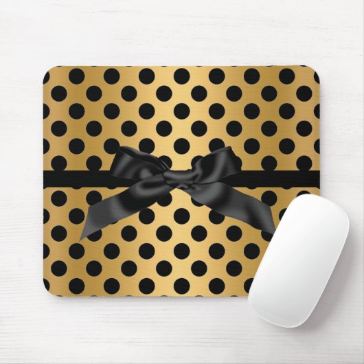 ZWARTE GOLD POLKA DOT BOW MUISMAT (Met muis)