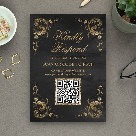 Zwarte Gold QR-code RSVP Weduwwebsite Informatiekaartje