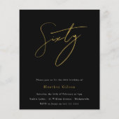 Zwarte & Gold Script Budget 60e verjaardag Uitnodi (Voorkant)