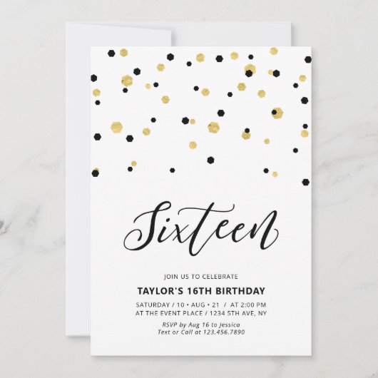 Zwarte & Gold Simple 16de tiende verjaardag Kaart (Voorkant)