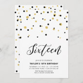 Zwarte & Gold Simple 16de tiende verjaardag Kaart (Voorkant / Achterkant)