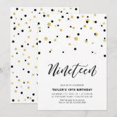 Zwarte & Gold Simple 19de tiende verjaardag Kaart (Voorkant / Achterkant)