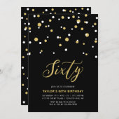 Zwarte & Gold Simple 60-jarige 60e verjaardag Invi Kaart (Voorkant / Achterkant)